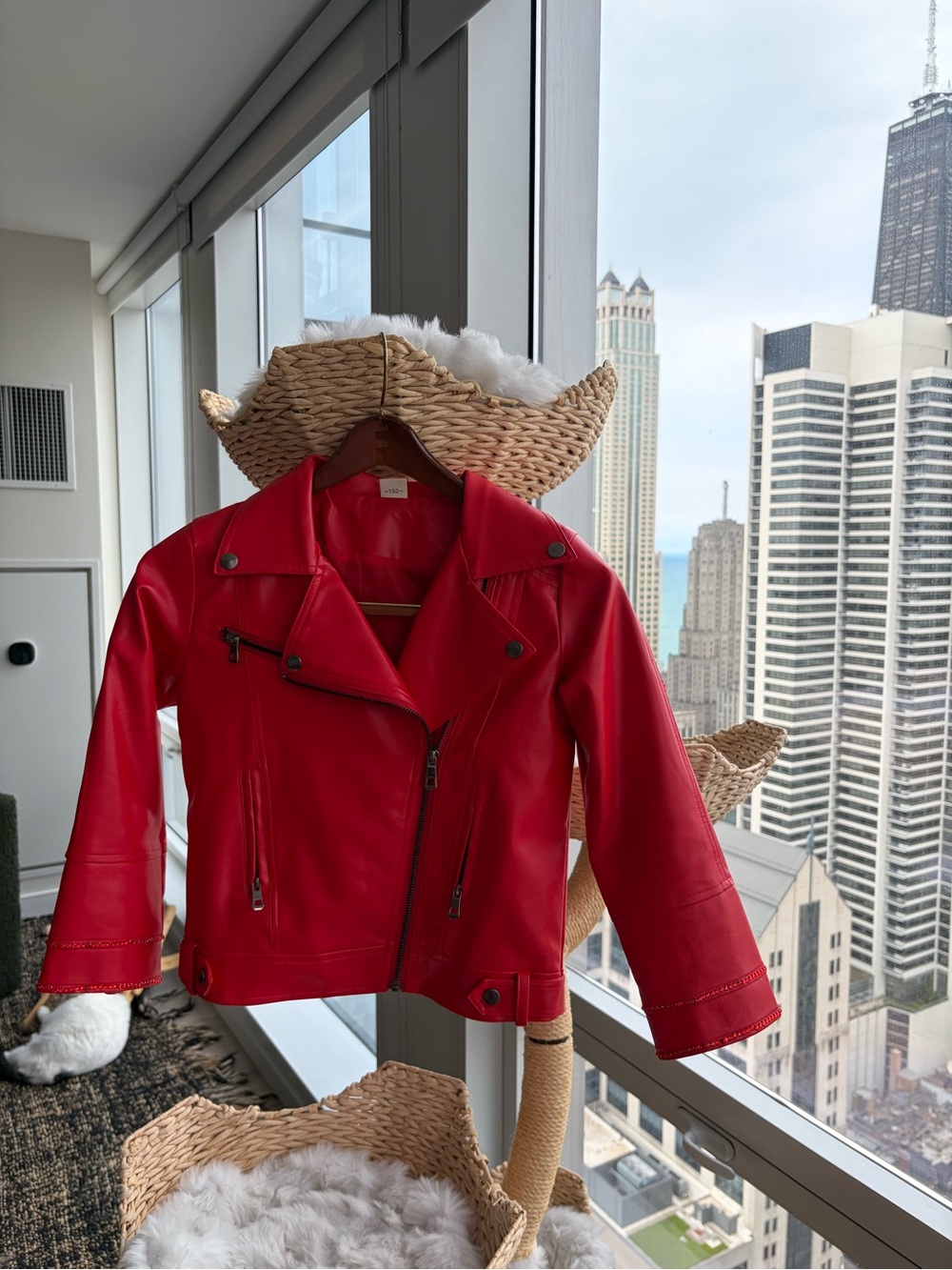 Bright Red Kids Faux Leather Moto Jacket - Brand Unspecified